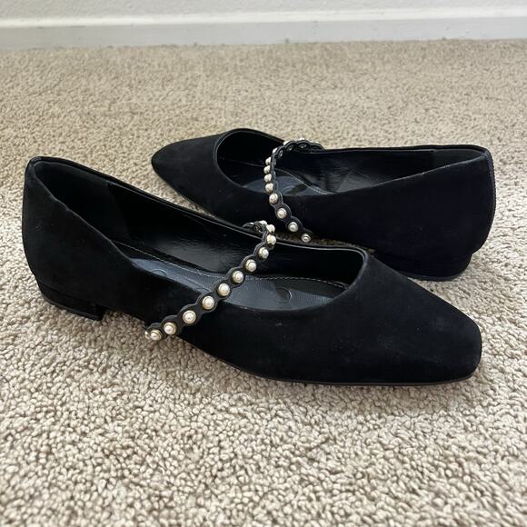 Boden Black Mary Jane Ballet Flats Pearl Strap Suede Size 39 Academia Office - Picture 4 of 9